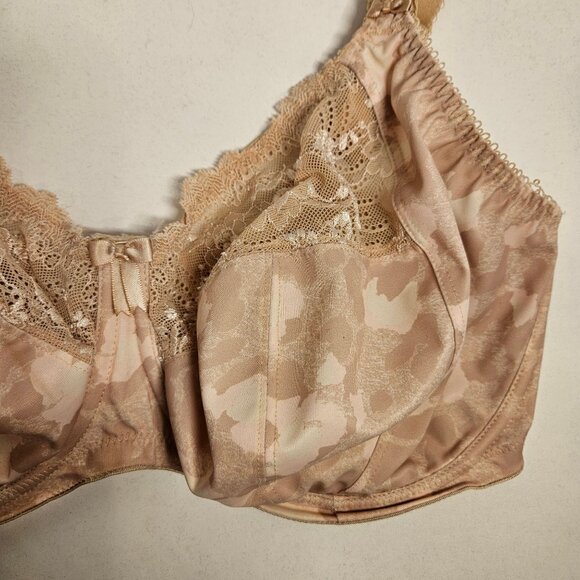 Elomi Bra Womens 32k Tan Pink Green Floral Lacy Underwires adjustable no padding - Picture 7 of 8